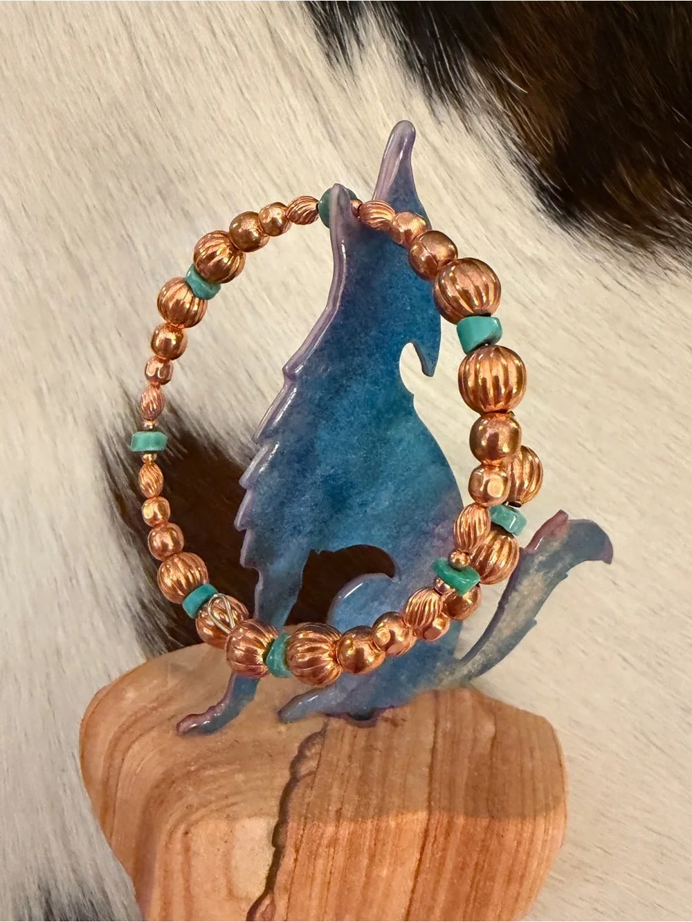 ❤️ Native American Artisan Heishi Turquoise Beads & Copper Pearls Adj Bracelet